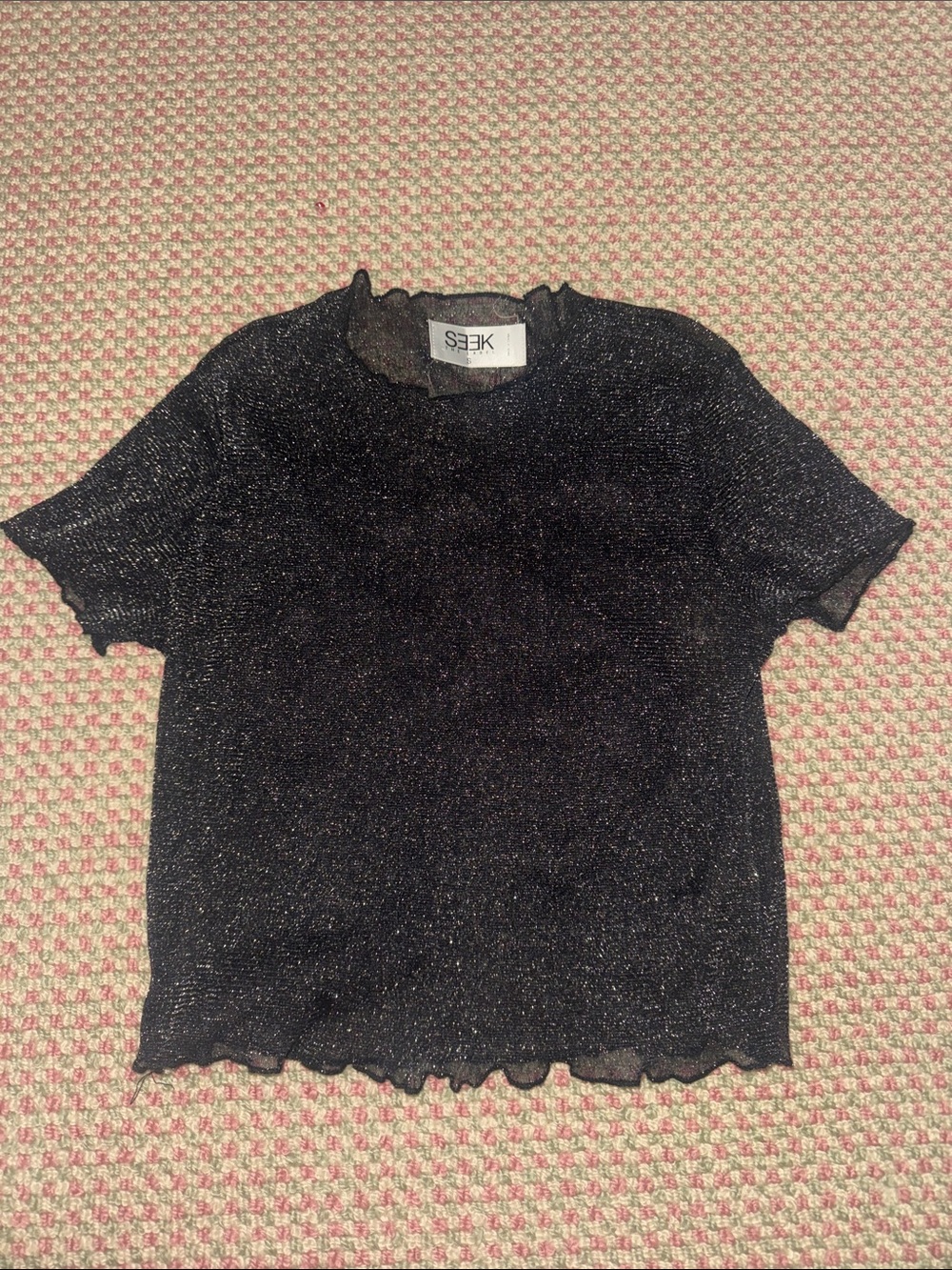 Mesh Black Sparkle Short-Sleeve Top